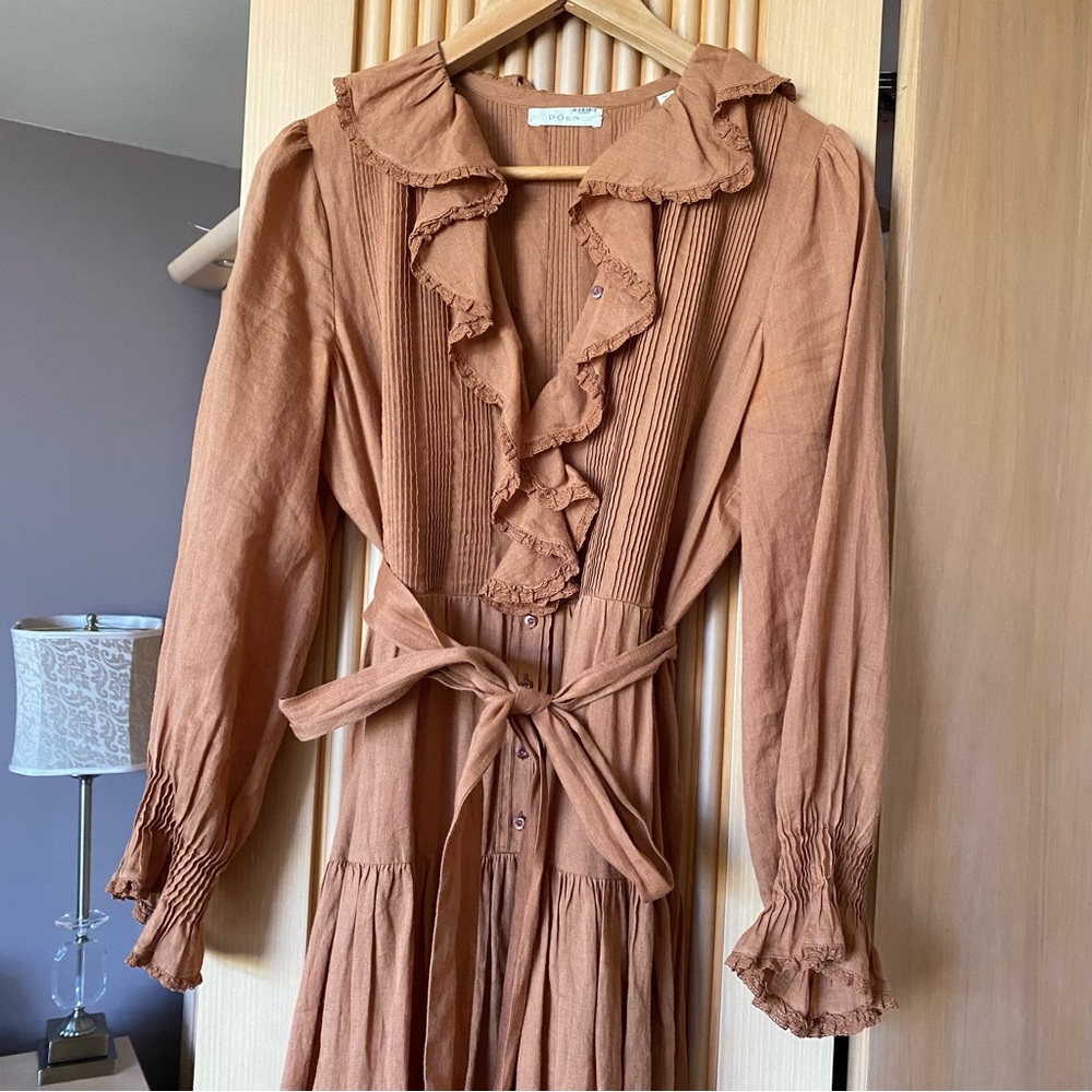 Doen marine belted poet dress brown tan - Picture 5 of 13